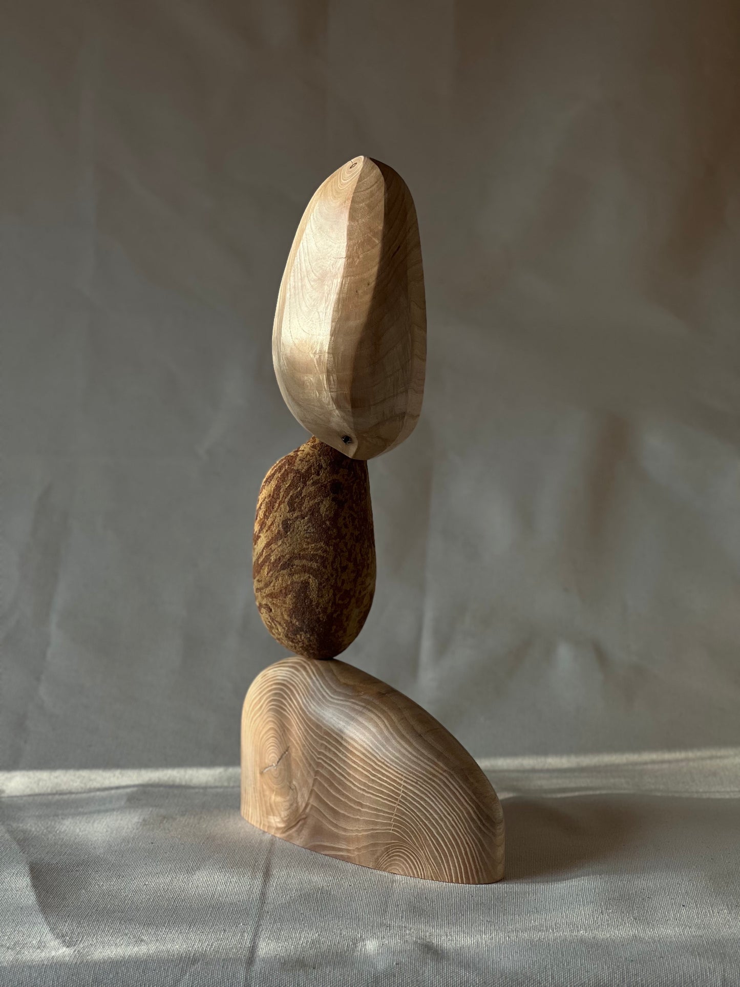 ABSTRACT WOODEN SCULPTURE - IN ASH AND STONE