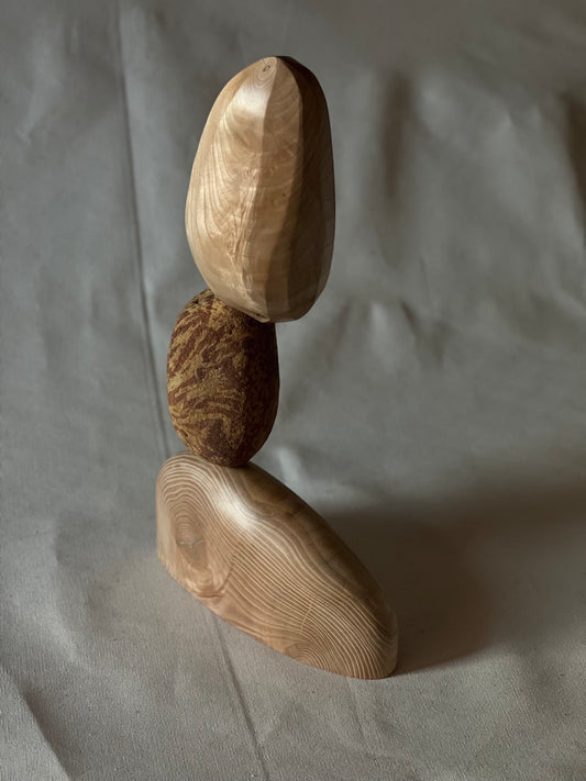 ABSTRACT WOODEN SCULPTURE - IN ASH AND STONE