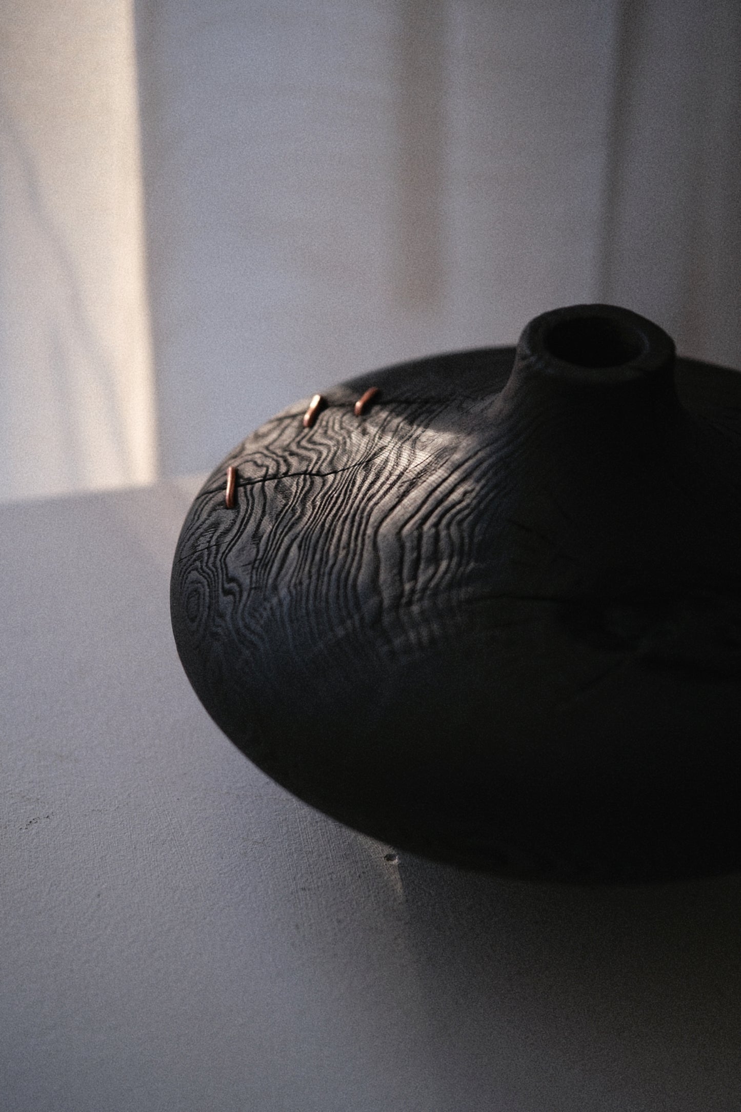 CHARRED WOODEN VASE - IN ASH