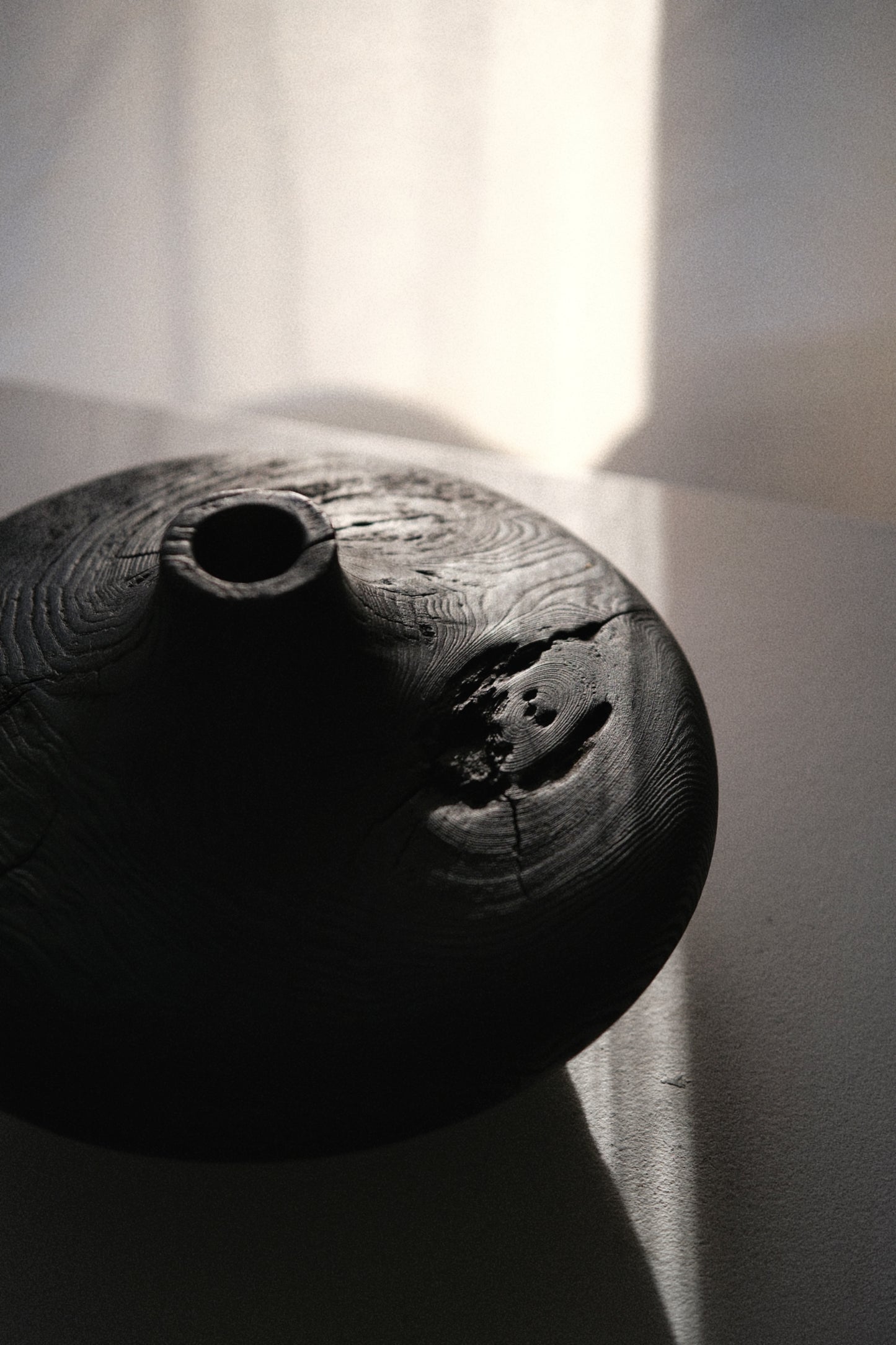 CHARRED WOODEN VASE - IN ASH
