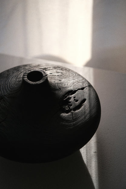 CHARRED WOODEN VASE - IN ASH