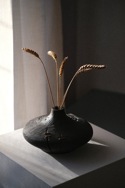 CHARRED WOODEN VASE - IN ASH