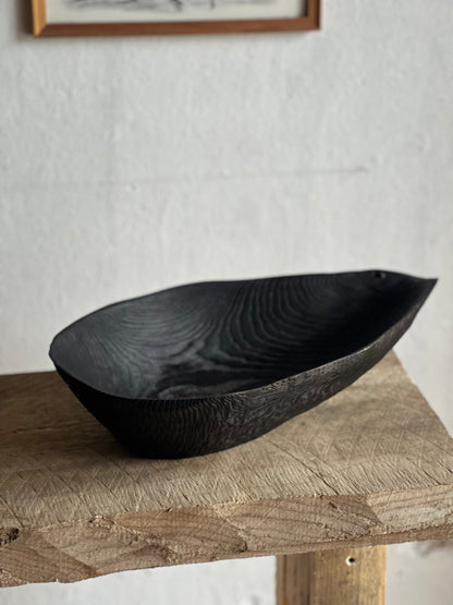 CHARRED WOODEN BOWL - IN ASH
