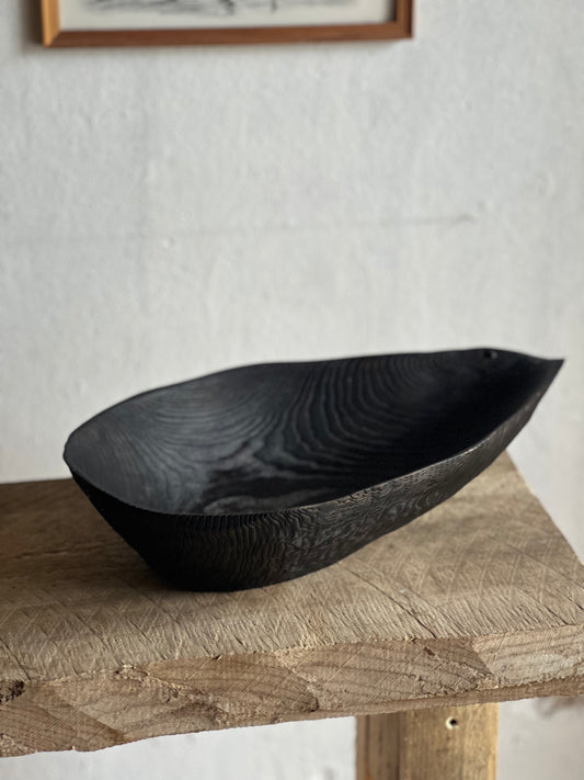 CHARRED WOODEN BOWL - IN ASH