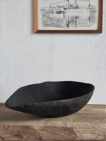 CHARRED WOODEN BOWL - IN ASH