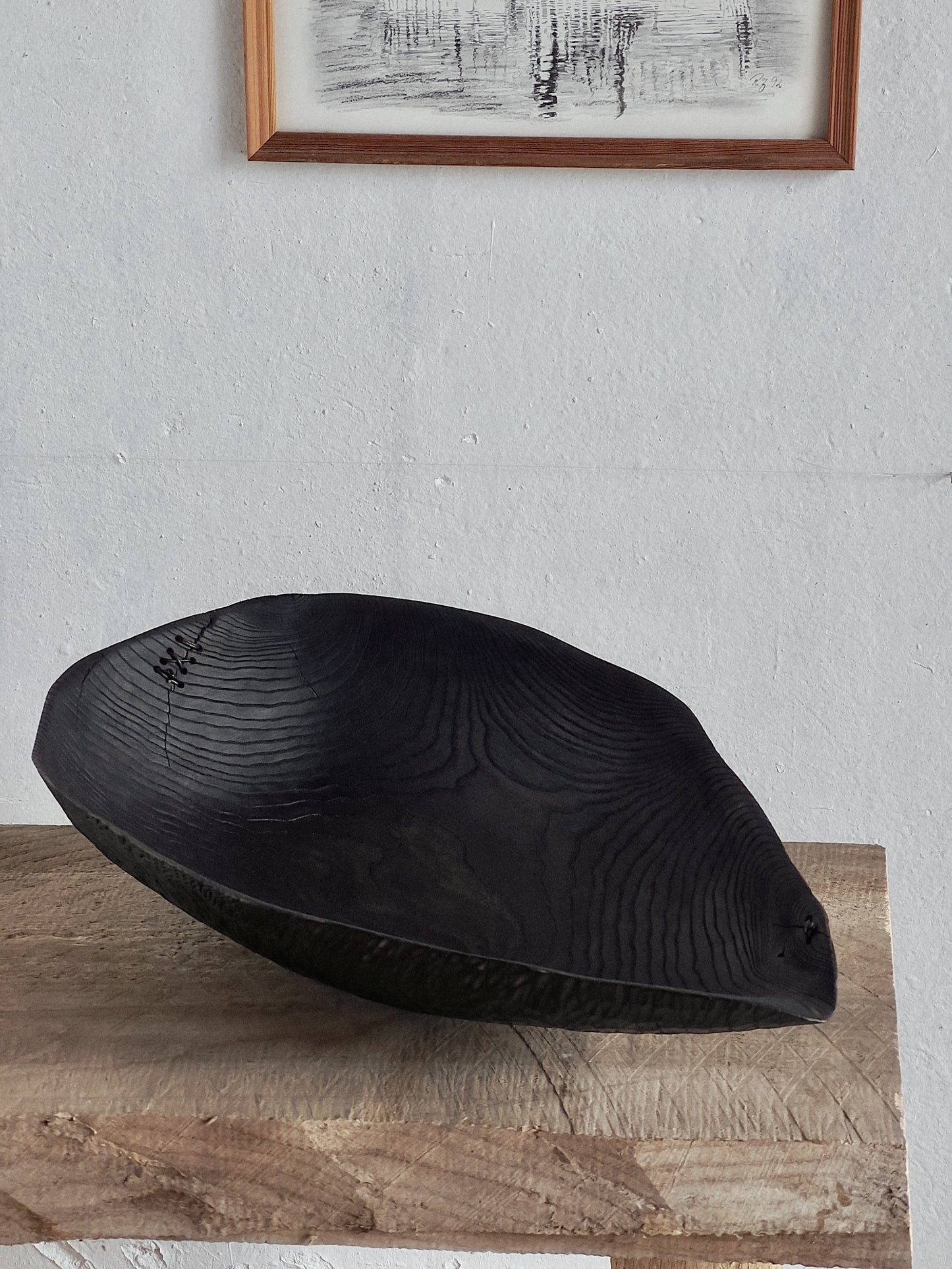 CHARRED WOODEN BOWL - IN ASH