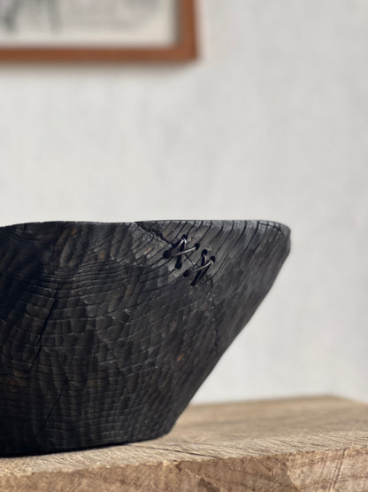 CHARRED WOODEN BOWL - IN ASH