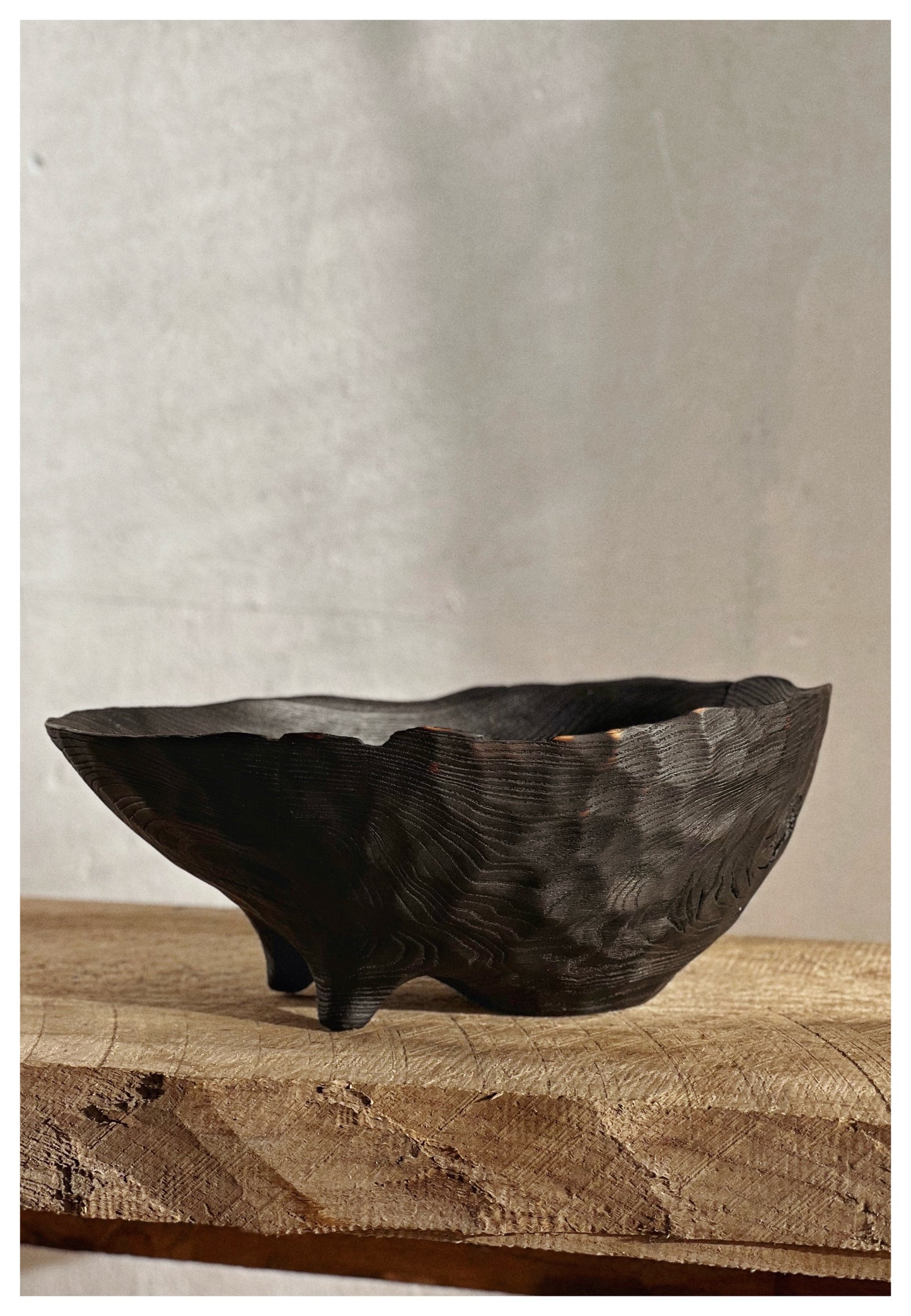 CHARRED WOODEN BOWL - IN ASH