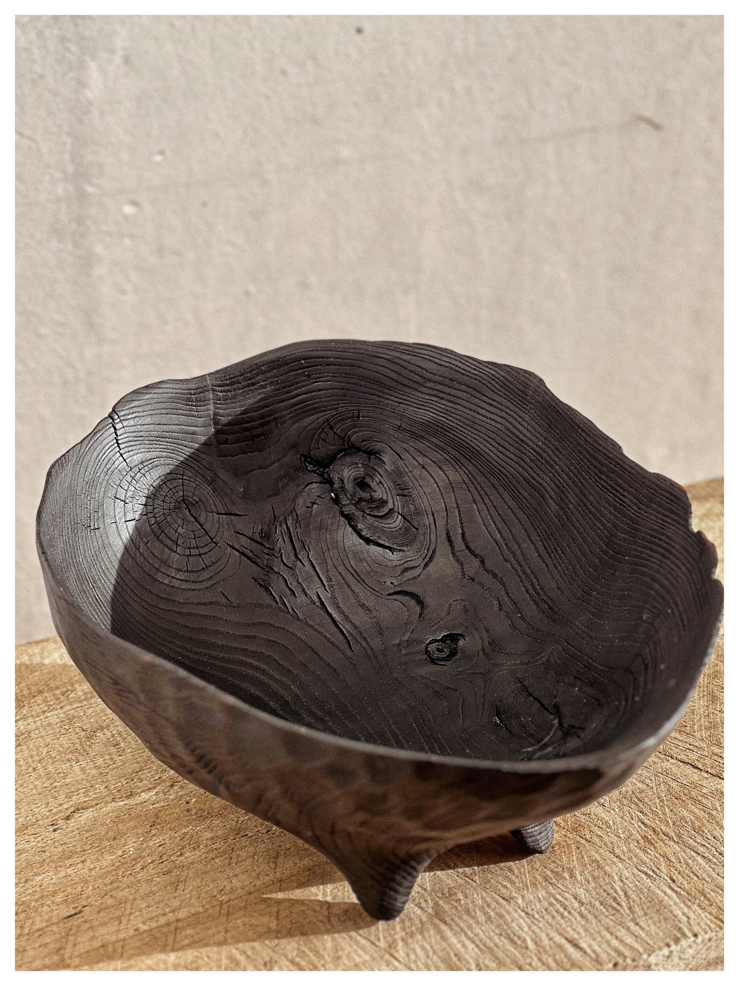 CHARRED WOODEN BOWL - IN ASH
