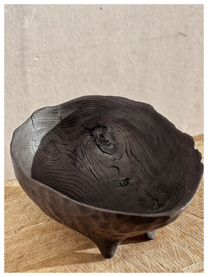 CHARRED WOODEN BOWL - IN ASH