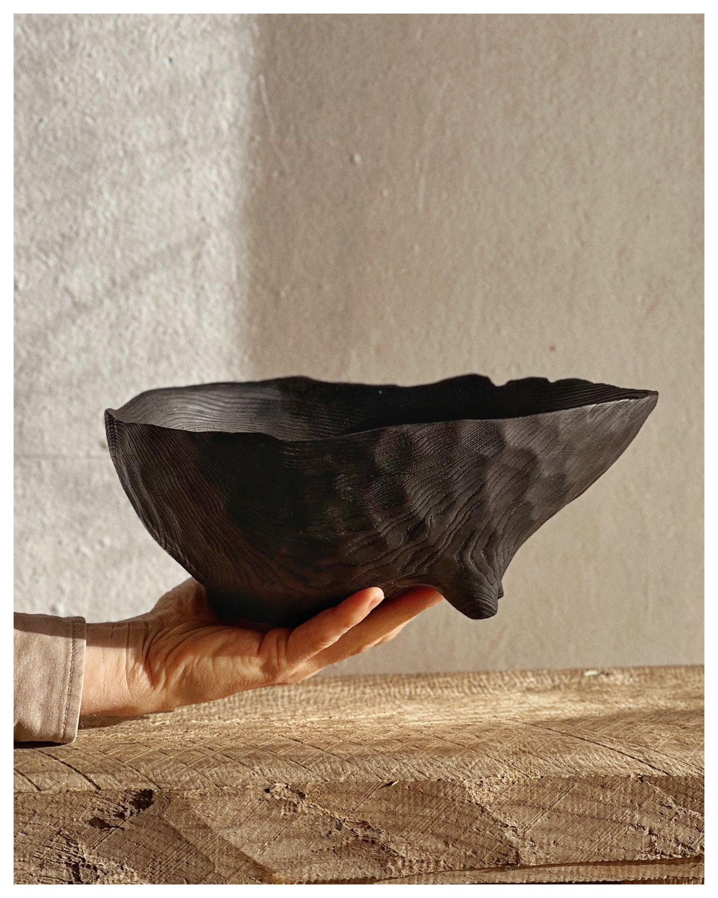CHARRED WOODEN BOWL - IN ASH