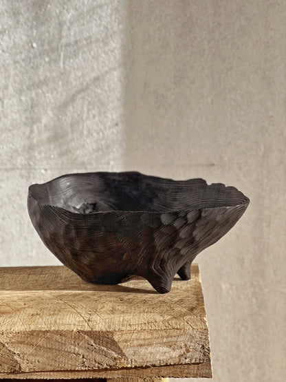 CHARRED WOODEN BOWL - IN ASH