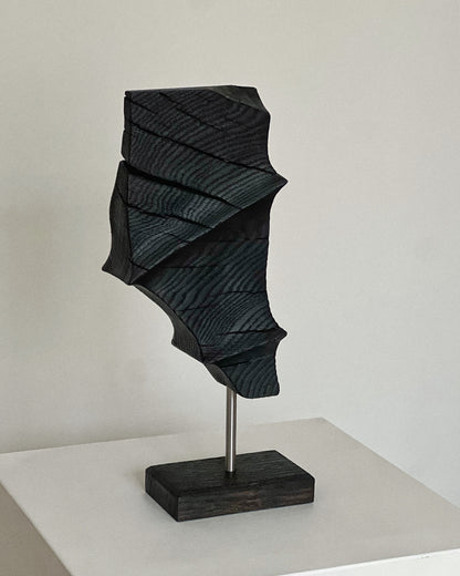 CHARRED ABSTRACT WOODEN SCULPTURE - IN OAK