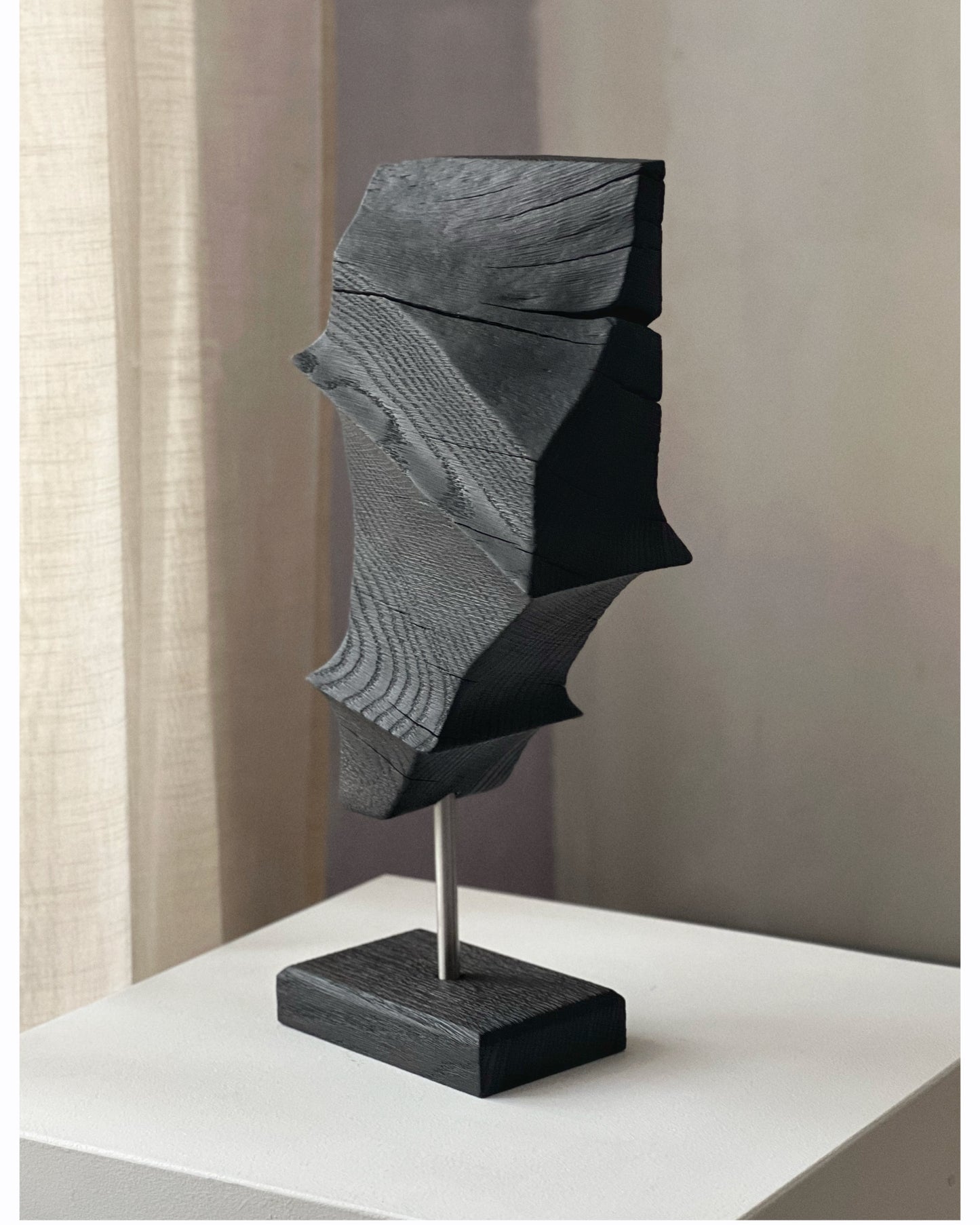 CHARRED ABSTRACT WOODEN SCULPTURE - IN OAK