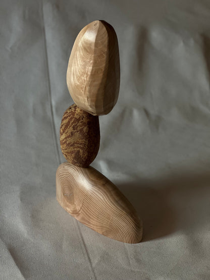 ABSTRACT WOODEN SCULPTURE - IN ASH AND STONE