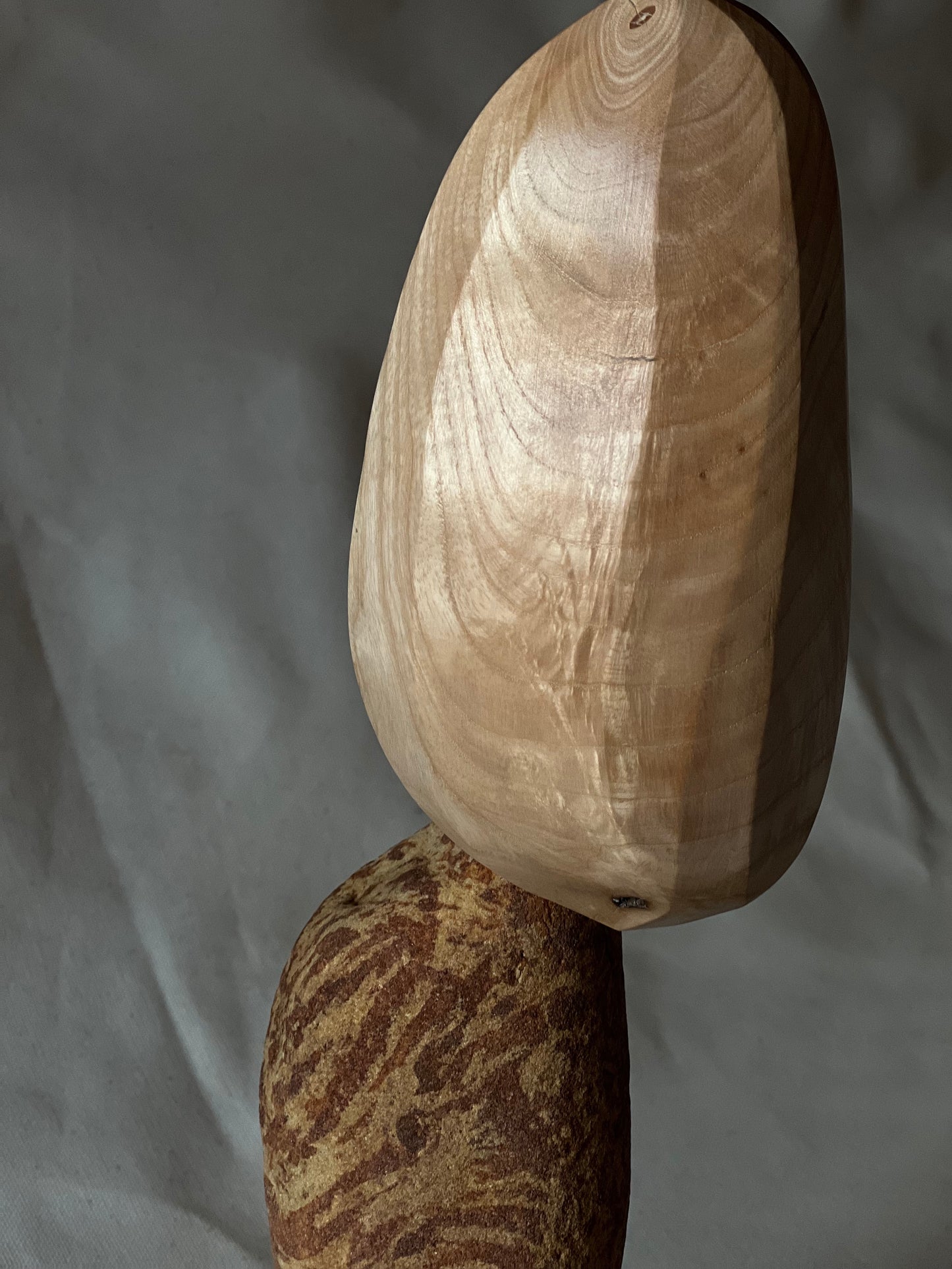 ABSTRACT WOODEN SCULPTURE - IN ASH AND STONE