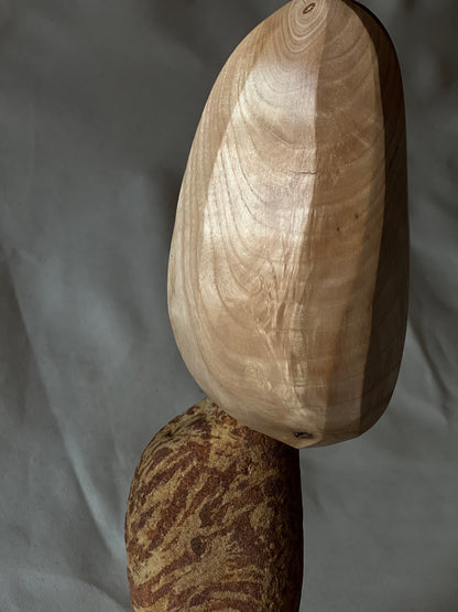ABSTRACT WOODEN SCULPTURE - IN ASH AND STONE