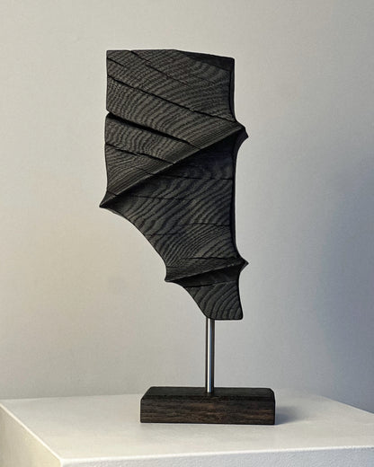 CHARRED ABSTRACT WOODEN SCULPTURE - IN OAK